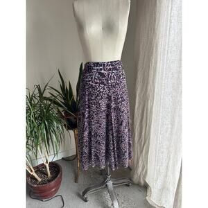 Anne Klein Women’s 12 Midi Skirt Purple Black Abstract Print Lightweight Flowy